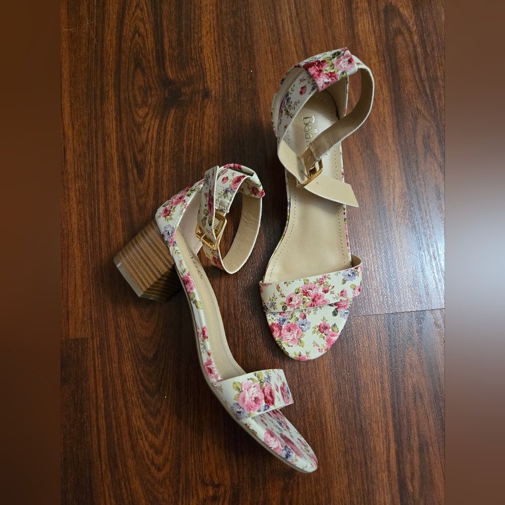 Floral Block Heel Sandals